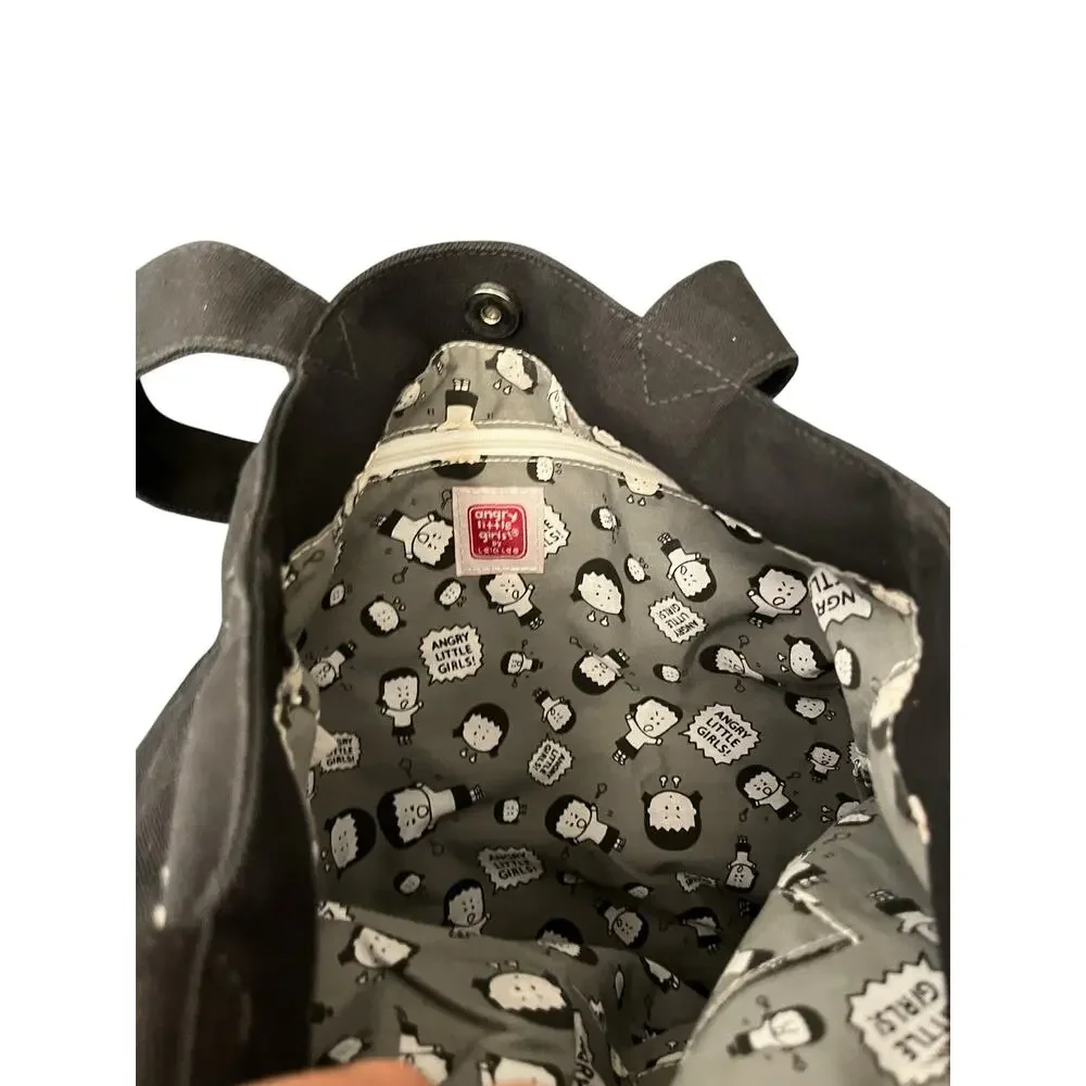 Angry Little Girls Lila Lee Black Canvass Comic Book Collegiate Tote School Bag
